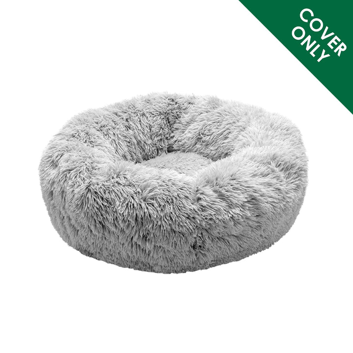 Furhaven Replacement Donut Dog Bed Cover Plush Long Faux Fur Calming Cuddler, Machine Washable - Misty Gray, Medium