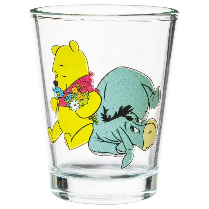 Silver Buffalo Disney Winnie the Pooh Retro Art 4 Pack Mini Glass Set, 1.5 Ounces