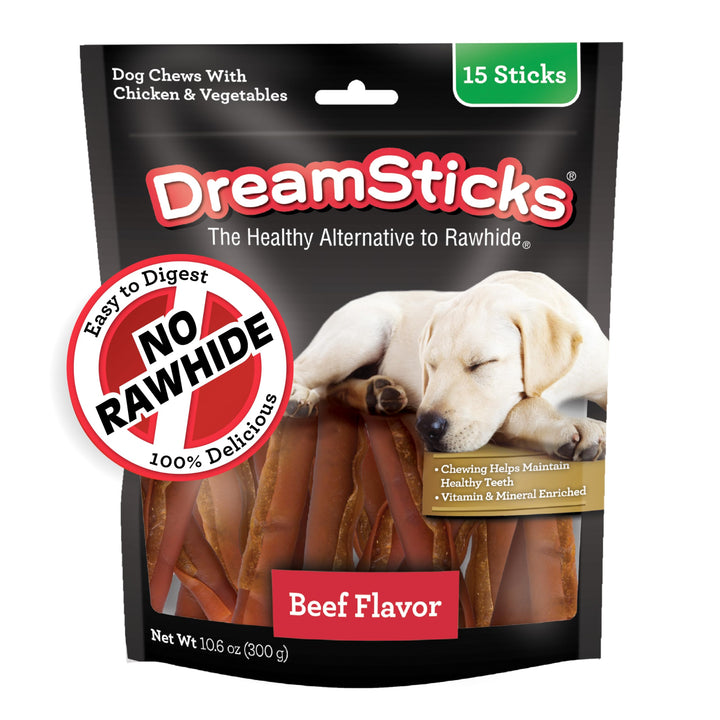 DreamBone DreamSticks, Rawhide Free Dog Chew Sticks Made with Real Beef and Vegetables, 15 Sticks 10.6 Ounce (Pack of 1)