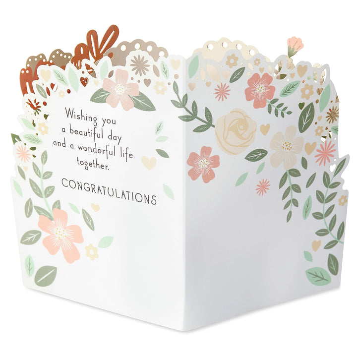 American Greetings Pop Up Wedding Card (A Wonderful Life) Diamond Base Florals w Heart