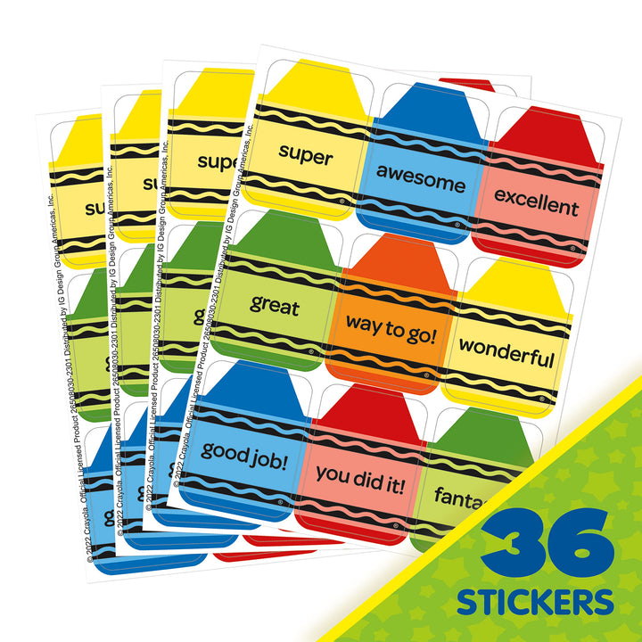 Eureka Crayola Crayons Extra Large Stickers for Kids and Teachers, Multicolor, 36 Pieces