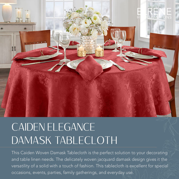 Elrene Home Fashions Caiden Elegance Damask Fabric Tablecloth, 70" Round, Red