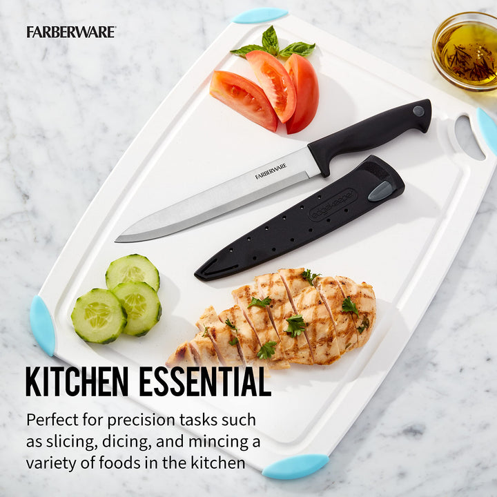 Farberware Edgekeeper 8-Inch Slicing Knife with Self-Sharpening Blade Cover, High Carbon-Stainless Steel Kitchen Knife with Ergonomic Handle, Razor-Sharp Knife, Black Black/Gray