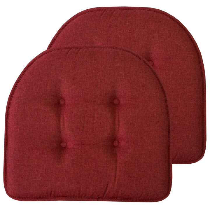 Sweet Home Collection Chair Cushion Memory Foam Pads Tufted Slip Non Skid Rubber Back U-Shaped 17" x 16" Seat Cover, 2 Count (Pack of 1), Wine Burgundy 2 Pack