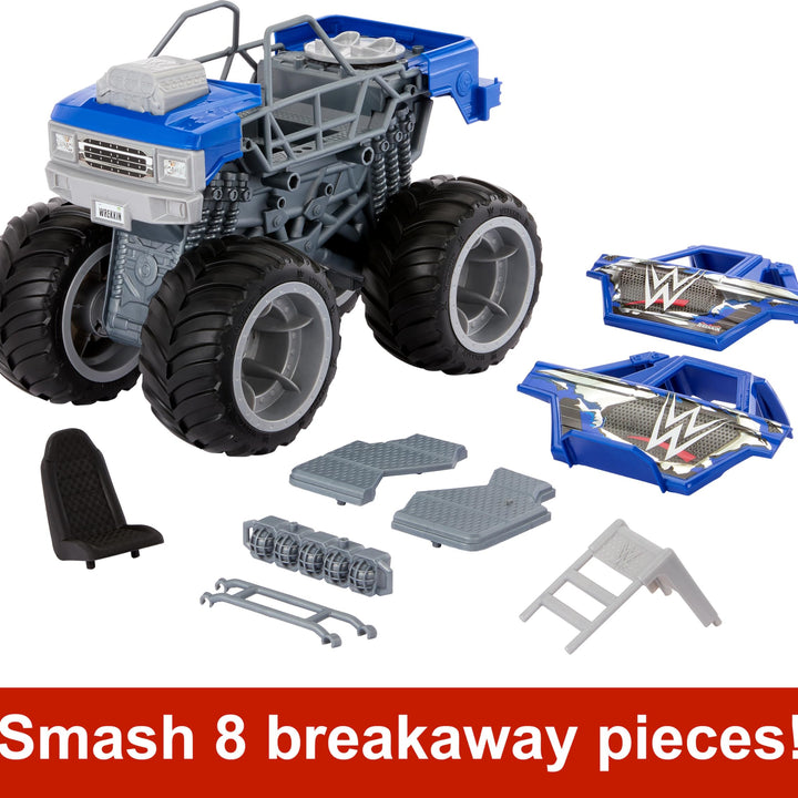 Mattel WWE Action Figure & Vehicle Playset, Wrekkin Slam Crusher Monster Truck with 8 Breakaway Parts