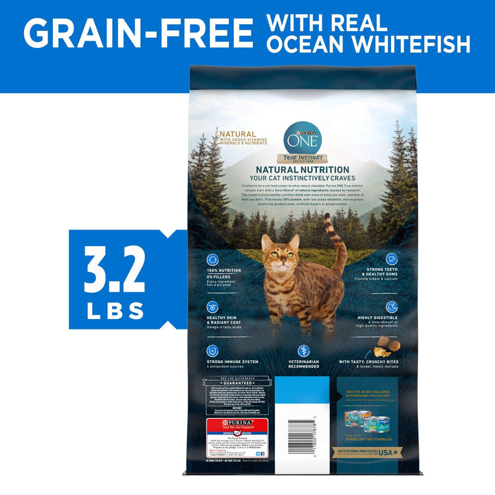 Purina ONE Natural, High Protein, Grain Free Dry Cat Food, True Instinct With Real Ocean Whitefish - 6.3 lb. Bag High Protein Ocean Whitefish 6.3 Pound (Pack of 1)