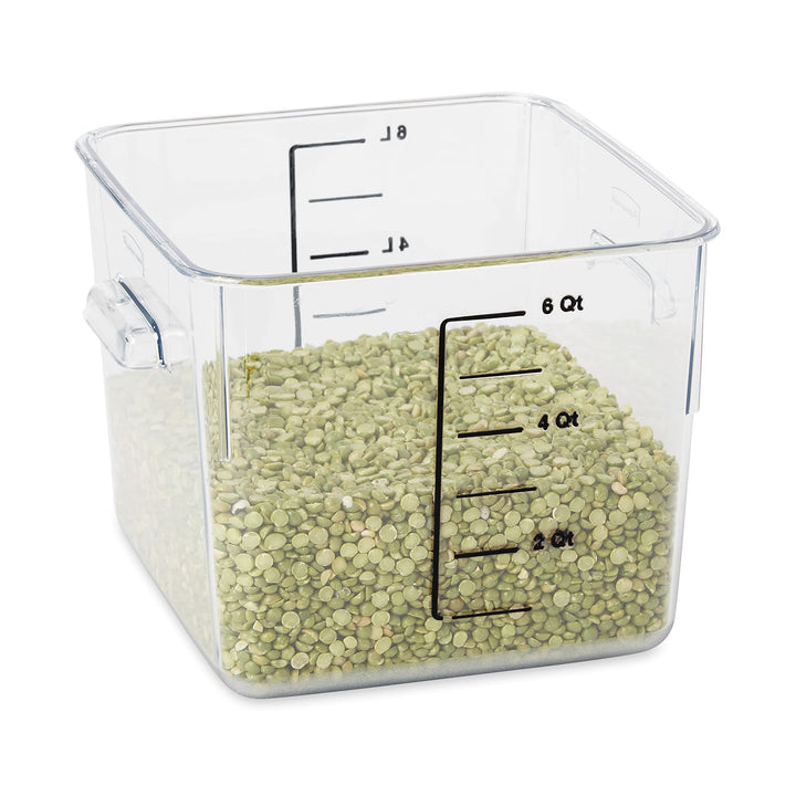 Rubbermaid Commercial Products Plastic Space Saving Square Food Storage Container For Kitchen/Sous Vide/Food Prep,Lids not included (Sold separately), 6 Quart, Clear (Fg630600Clr) 6 Qt.