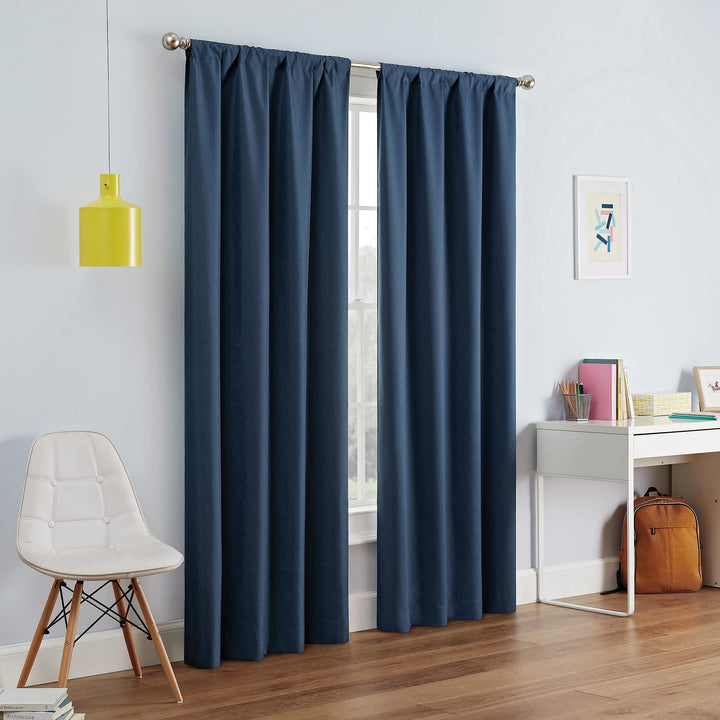 ECLIPSE Kendall Modern Blackout Thermal Rod Pocket Window Curtain for Bedroom or Living Room (1 Panel), 42 X 54, Denim