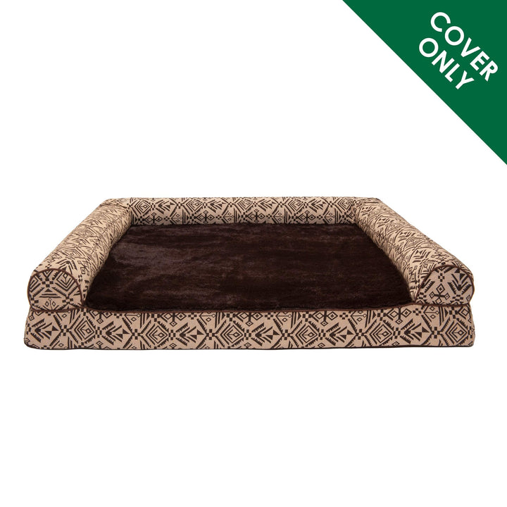 Furhaven Replacement Dog Bed Cover Plush & Southwest Kilim Décor Sofa-Style, Machine Washable - Desert Brown, Large Cover Only 36.0"L x 27.0"W x 0.3"Th (Plush & Southwest Kilim Decor) Desert Brown