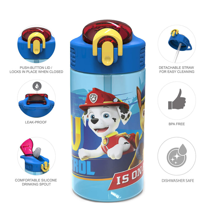 Zak Designs PAW Patrol Kids Water Bottle with Spout Cover and Built-in Carrying Loop, Durable Plastic, Leak-Proof Water Bottle Design for Travel (16 oz, 2-Pack, Non-BPA, Marshall) 2 Count (Pack of 1) Paw Patrol Marshall Bottle 2pk