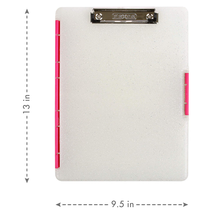 Dexas Slimcase 2 Storage Clipboard with Side Opening 12.5 x 9.5 in Natural Glitter Pink Binding. Organize in Style for Home, School, Work or Trades! Ideal for Teachers, Nurses, Students, Homeschool Glitter With Pink Clips