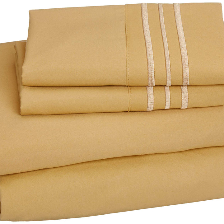 Elegant Comfort Luxurious 1500 Premium Hotel Quality Microfiber Three Line Embroidered Softest 4-Piece Bed Sheet Set, Wrinkle and Fade Resistant, Full, Sage-Green Sage/Green