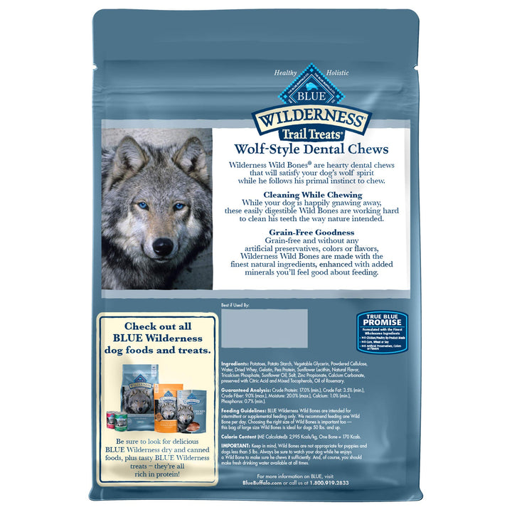 Blue Buffalo Wilderness Wild Bones Grain Free Dental Chews Dog Treats, Large 27-oz Bag Large Bones (For Dogs 50+ lbs) 27 Ounce (Pack of 1)