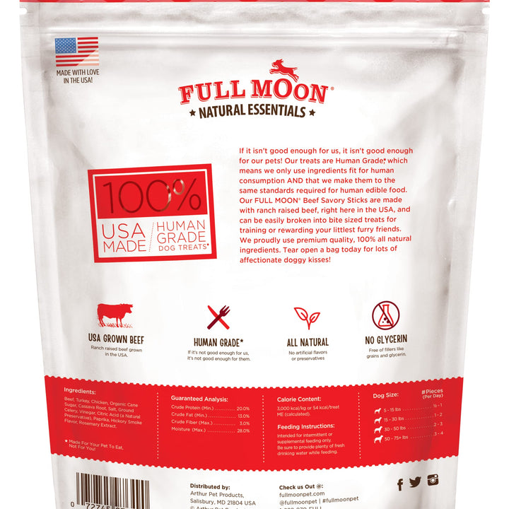 Full Moon All Natural Human Grade Dog Treats, Essential Beef Savory Sticks, 22 Ounce, 1.375 Pound (Pack of 1)