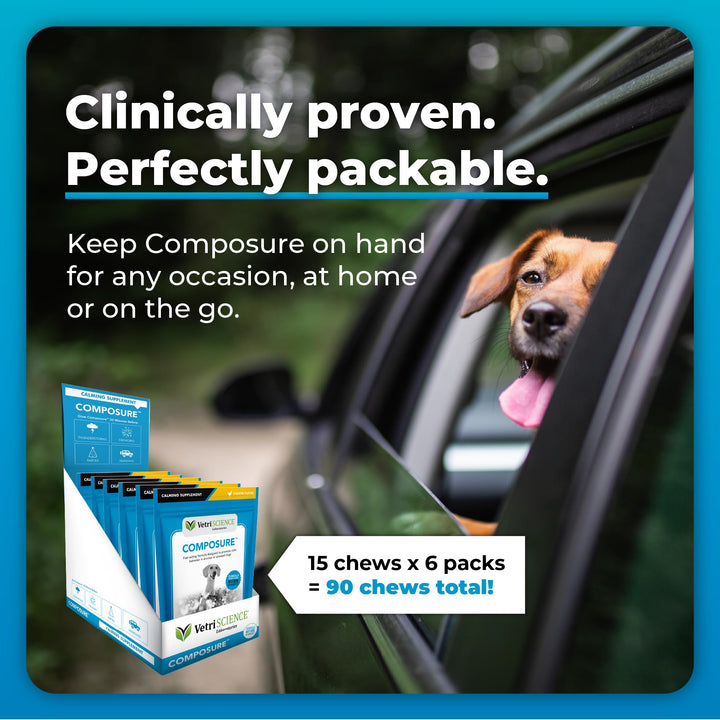 VETRISCIENCE Composure Clinically Proven Calming Chews, Chicken, Six 15-Chew Packs 15 Count (Pack of 6)