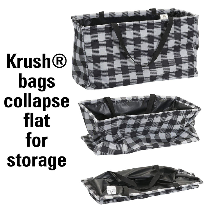 Household Essentials Krush Canvas Utility Tote | Reusable Grocery Bag | Black and White Plaid Buffalo Plaid Short Rectangular