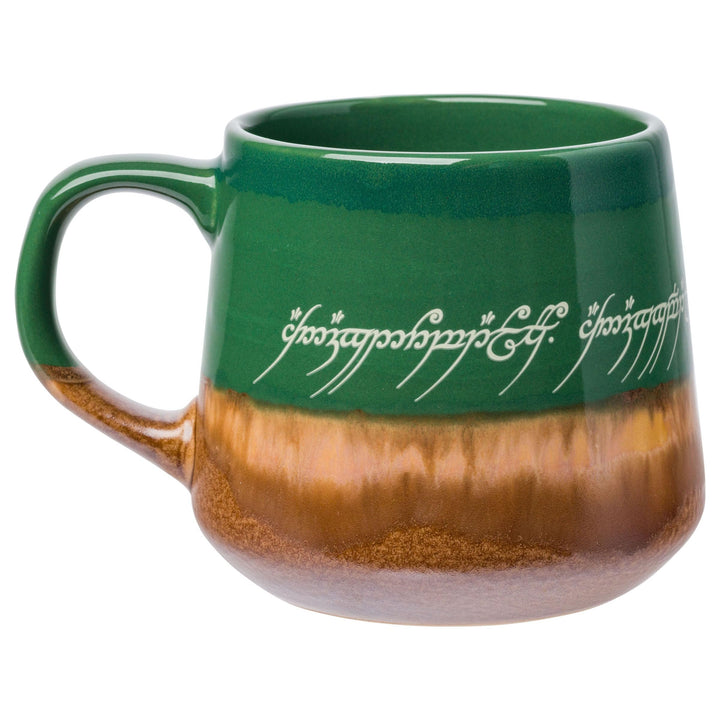 Silver Buffalo Lord of The Rings Elven Text High Gloss Reactive Glaze Tapered Pottery Mug,14 Ounces Green/Brown/Multi