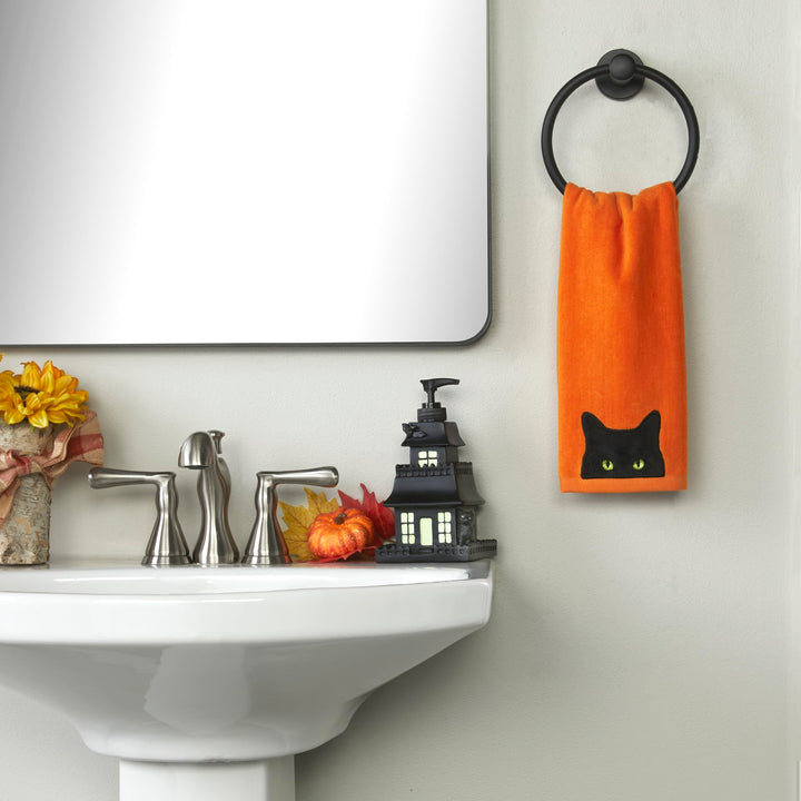 SKL Home Halloween Shadows Eyes Hand Towel 2pc Set for Bath/Kitchen/Bar & Gift, Orange Hand Towel Set, Shadows Have Eyes