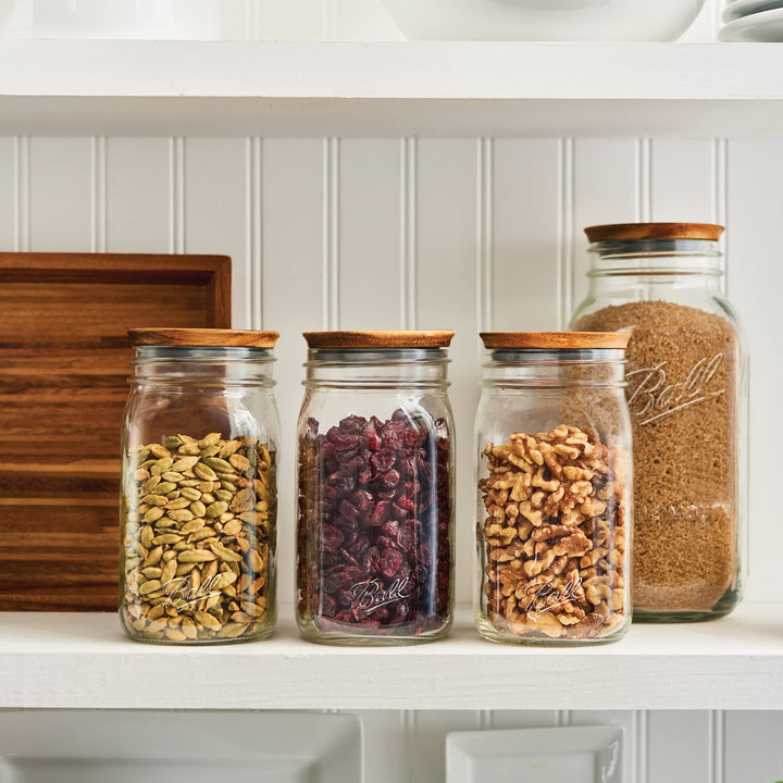 Ball Jar Wooden Storage Lids, 5-Pack, wide, Brown Acacia Wood (Pack of 5)