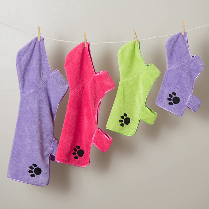 Bone Dry Pet Robe Collection, Embroidered Absorbent Microfiber Bath Robe with Adjustable Closure, for Dogs & Cats, Small, Lavender