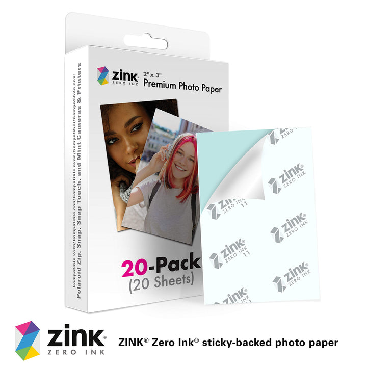 Zink 2"x3" Premium Instant Photo Paper (20 Pack) Compatible with Polaroid Snap, Snap Touch, Zip and Mint Cameras and Printers 20 Pack