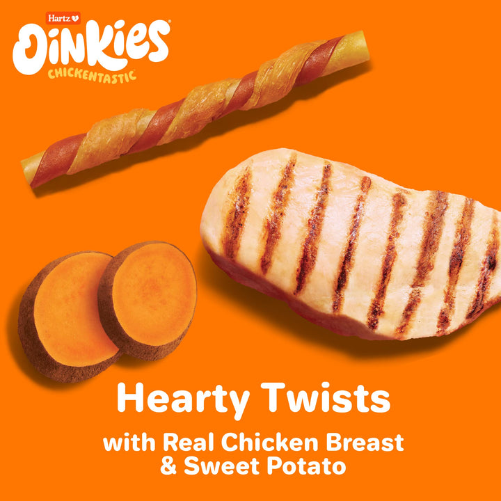 Hartz Oinkies Chickentastic Hearty Twists Dog Treats with Real Chicken Breast, Sweet Potato, and Smoked Pork, Long-Lasting Yet Highly Digestible, 24 Count, 8.00 Ounce (Pack of 1)