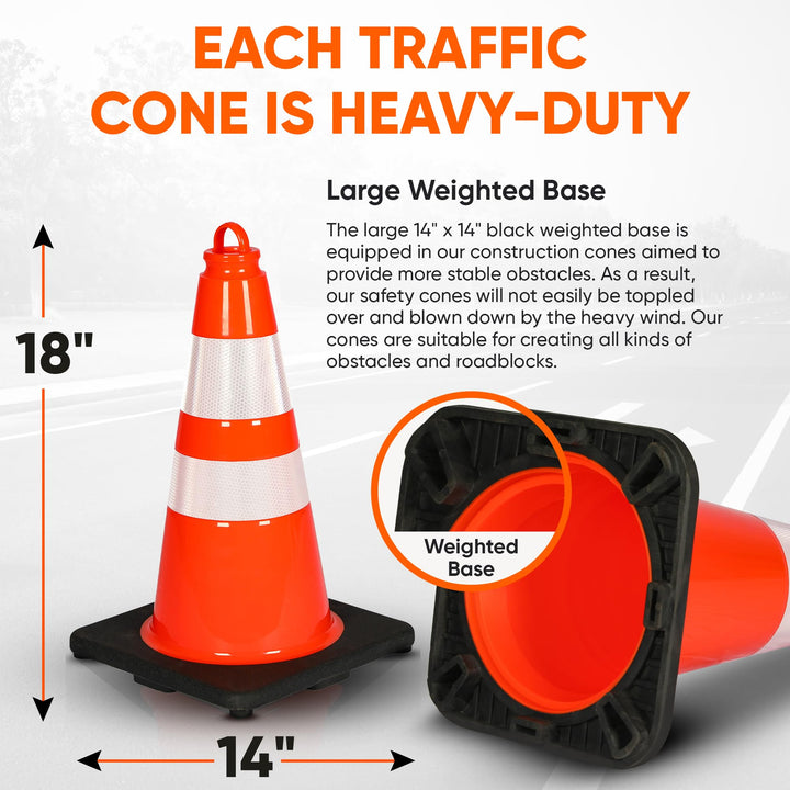 Pyle 12-Pack Traffic Safety Cones 18" inch High Visibility, Reflective Collars, PVC Durable Construction Orange Cones, w/easy to carry Hook, Sturdy for Traffic, Home, Parking, Road Safety, Driveway 18 Inch