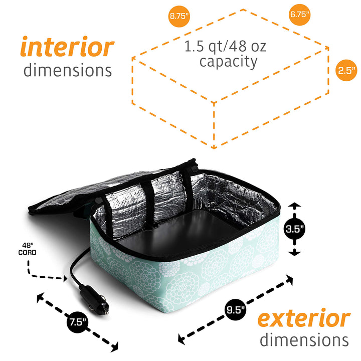 HOTLOGIC Mini Portable Electric Lunch Box Food Heater - Innovative Food Warmer and Heated Lunch Box for Adults Car/Home - Easily Cook, Reheat, and Keep Your Food Warm - Aquafloral (12V)