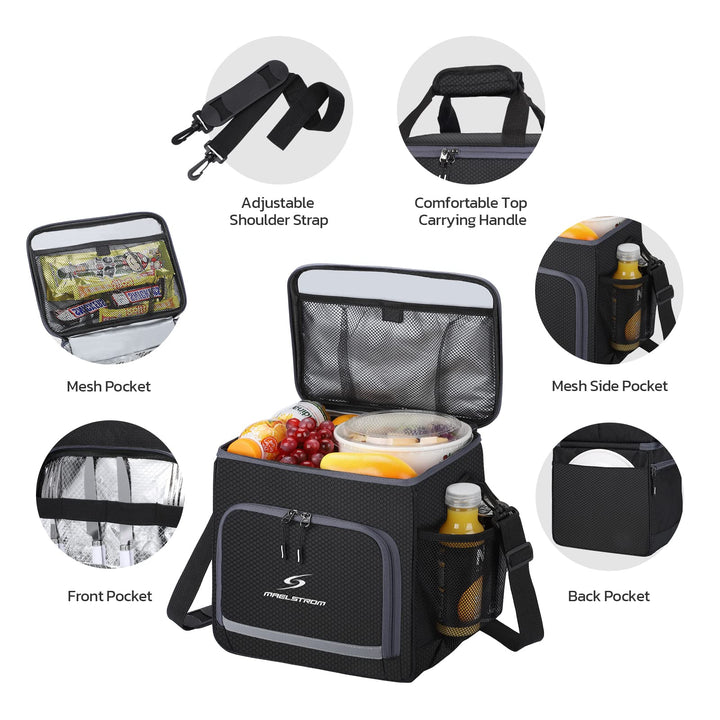 Maelstrom Lunch Box for Men,Insulated Lunch Bag Women/Men,Leakproof Lunch Cooler Bag, Lunch Tote Bag 1.Single Layer - Black 1.Single-Layer (15L/24cans)