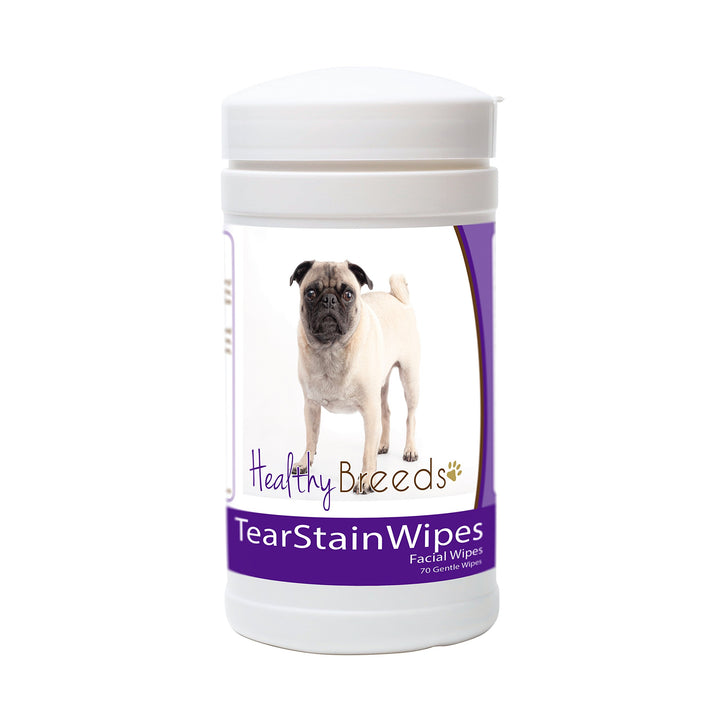 Healthy Breeds Pug Tear Stain Wipes 70 Count Pug, Brown