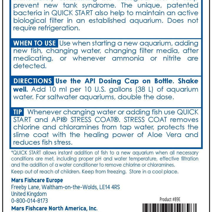 API Aquarium Starter Bundle Pack: One (1) API Quick Start 16 oz., one (1) API Stress Coat 16 oz., one (1) API Aquarium Salt 16 oz. 16-Ounce Starter bundle (3-pack) Nitrifying Bacteria