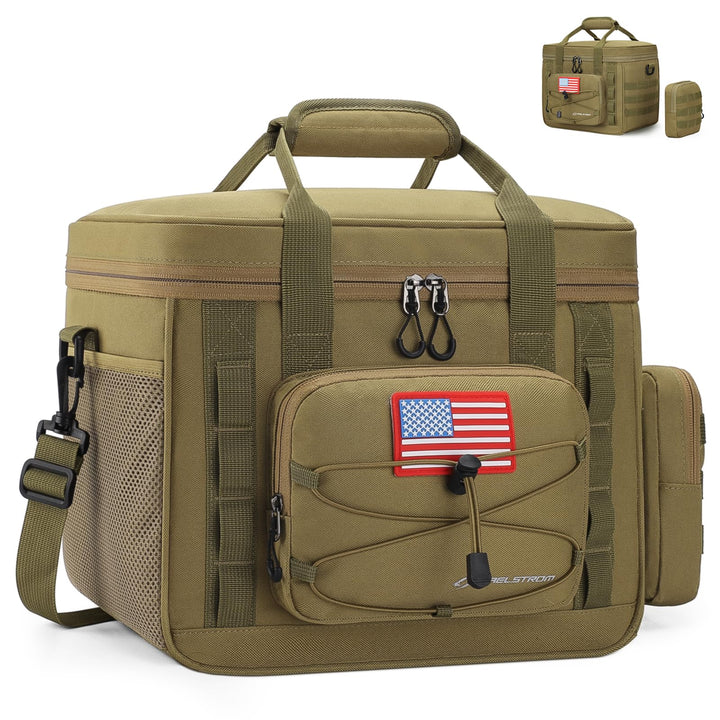 Maelstrom Tactical Lunch Box, Insulated Lunch Bag for Men, Large Durable Leakproof Cooler Bag with Detachable MOLLE Bags, Modern Lunch Tote for Adult Women Work,Picnic,20 Cans/15 L, Khaki 15L