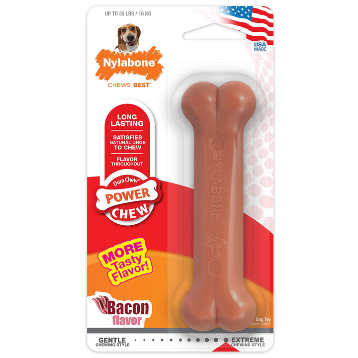 Nylabone Power Chew Classic Bone Chew Toy for Dogs, Durable Dog Toys for Aggressive Chewers, Bacon Flavor, Medium/Wolf - Up to 35 lbs. (1 Count) Medium/Wolf (1 Count)