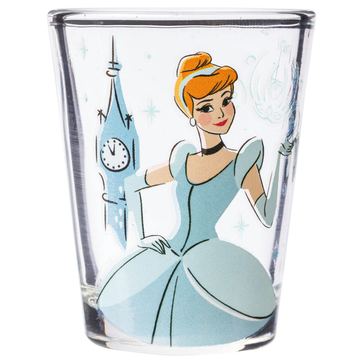 Silver Buffalo Disney Princess Icon Sparkle Line Up 4-Pack Mini Glass Set, 1.5 Ounces