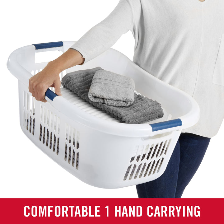 Rubbermaid Large Hip-Hugger Laundry Basket/Hamper, 1.5-Bushel, White, Stackable Storage Bin/Organizer for Bathroom/Bedroom/Dorm/Home 1.5 Bushel Large Hip Hug Basket