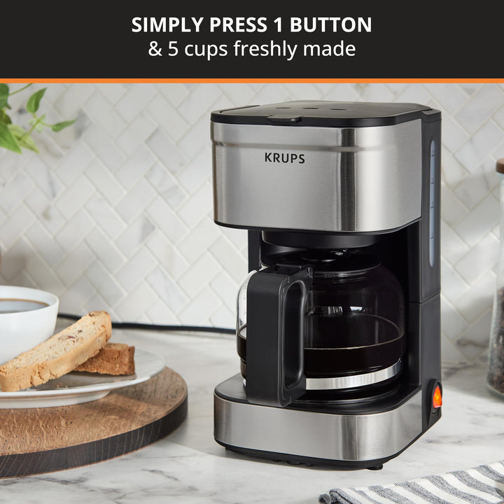 Krups Coffee Maker 10 Cups Digital Simply Brew Stainless Steel Drip Coffee Maker 900 Watts Digital Control, Coffee Filter, Drip Free, Dishwasher Safe Pot Silver and Black 10-Cup Glass & Digital