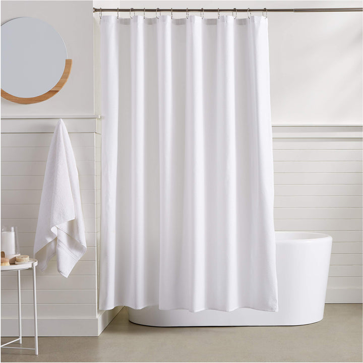 Basics Lightweight Super Soft Easy Care Microfiber Waffle Texture Shower Curtain , 72" x 72", White