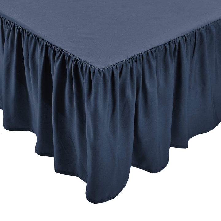 Basics Lightweight Ruffled Bed Skirt, Classic Style, Soft and Stylish 100% Microfiber with 16" drop-Queen, Navy Blue, Solid Queen