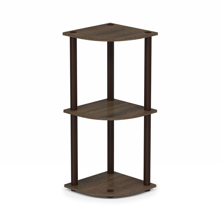 Furinno Turn-N-Tube 4-Tier Corner Display Rack Multipurpose Shelving Unit, Dark Brown Grain/Black 4-Tier Round Tube