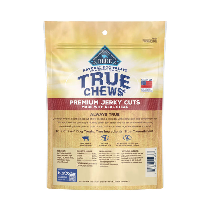 Blue Buffalo True Chews Premium Jerky Cuts Natural Dog Treats, Steak 10 oz bag 10 Ounce (Pack of 1)