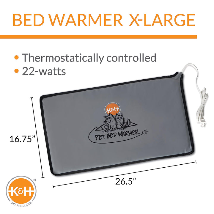 K&H Pet Products Pet Bed Warmer, Turn Any Cat or Dog Bed Into a Heated Cat or Dog Bed, Waterproof Heated Pad to Insert Inside Indoor Cat and Dog Beds - Gray X-Large