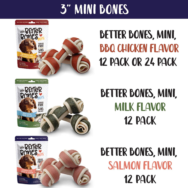 ZEUS Better Bones Mini Dog Treats, BBQ Chicken 24 Pack - Rawhide Free Healthy Dog Treats Mini, 24 Count