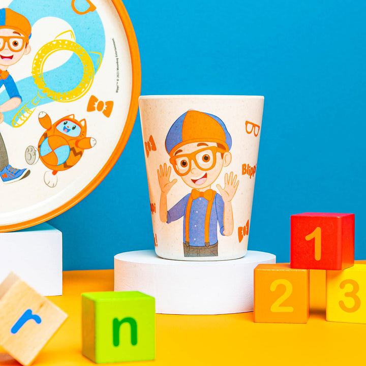 Zak Designs Blippi Kids Dinnerware Set 3 Pieces, Durable and Sustainable Melamine Bamboo Plate, Bowl, and Tumbler are Perfect For Dinner Time With Family (Blippi, TABBS) 8" Plate, 6" Bowl, 10oz Tumbler