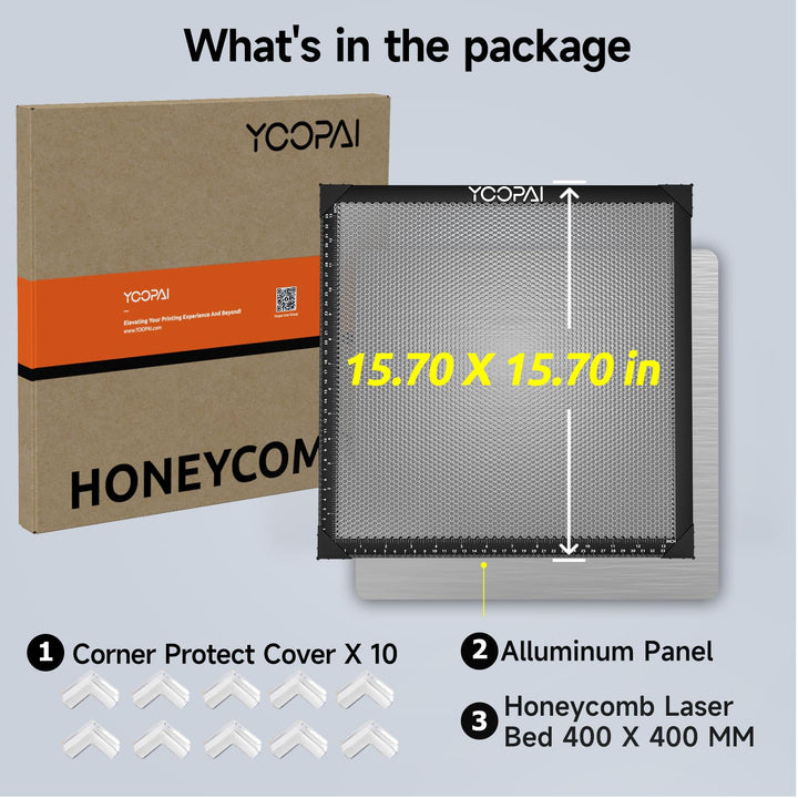 YOOPAI Honeycomb Laser Bed 400x400mm Laser Engraving Working Table with Aluminum Panel for Laser Cutter Engraver Accessories, Desktop Protection, Fast Heat & Smoke-Dissipation 15.7"x15.7" 400*400mm