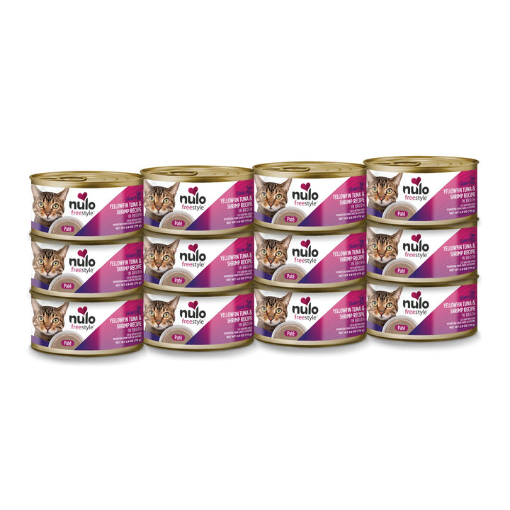 Nulo Freestyle Cat & Kitten Wet Pate Canned Cat Food, Premium All Natural Grain-Free, with 5 High Animal-Based Proteins and Vitamins to Support a Healthy Immune System and Lifestyle Yellowfin Tuna & Shrimp 2.8 Ounce (Pack of 12)