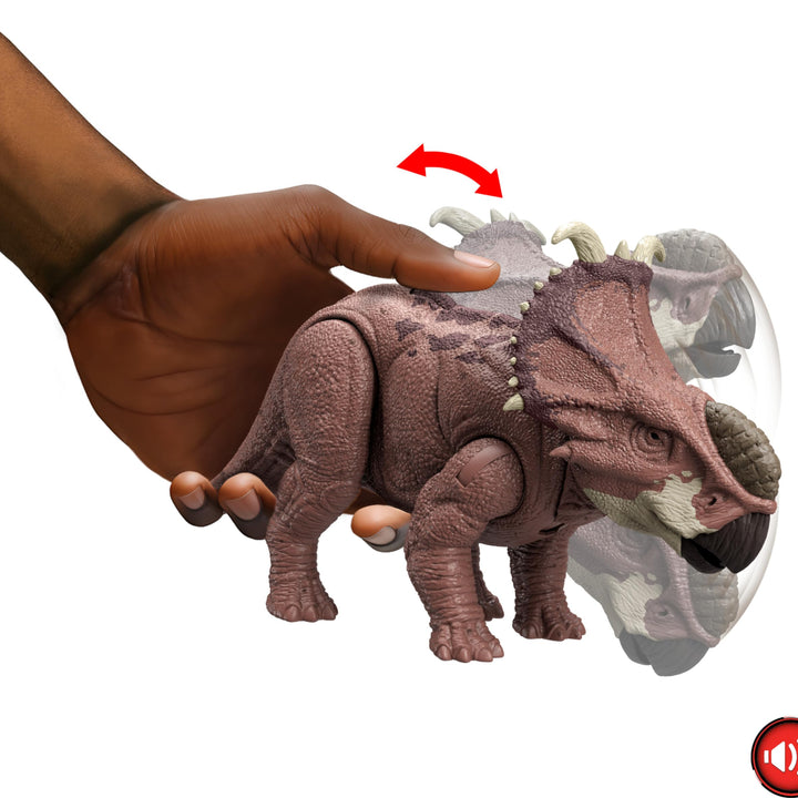 Mattel Jurassic World Wild Roar Pachyrhinosaurus Dinosaur Figure with Continuing Head Strike & Roar Sound, Posable Toy & Digital Play