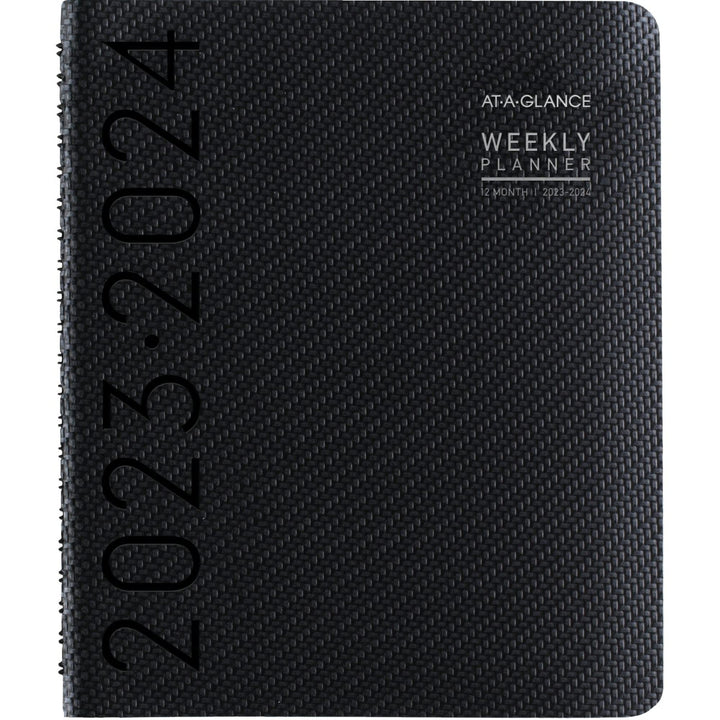 AT-A-GLANCE 2023-2024 Academic Planner, Weekly & Monthly, Half-Hourly Appointment Book, 8-1/4" x 11", Large, Monthly Tabs, Pocket, Flexible Cover, Contempo, Graphite (70957X45)