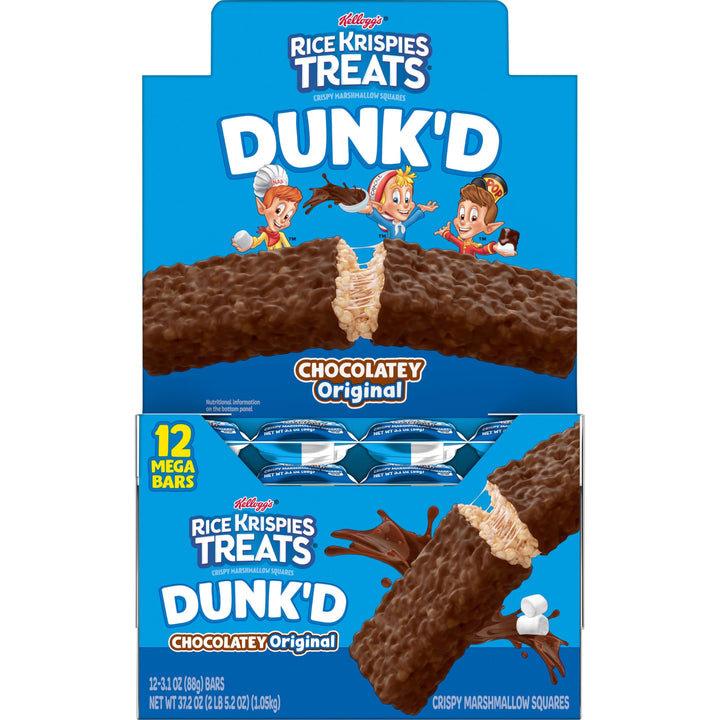 Rice Krispies Treats Dunk'd Marshmallow Snack Bars, Kids Snacks, School Lunch, Chocolatey, 37.2oz Box (12 Bars) Chocolatey Original