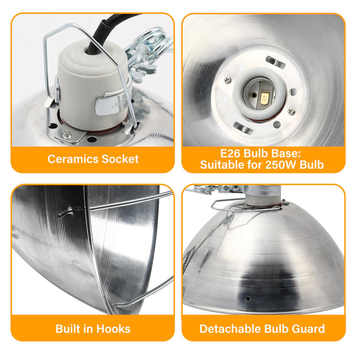 Simple Deluxe Adjustable Clamp Lamp with 10.5" Aluminum Reflector and Bulb Guard, 250W E26 Socket (Bulb Not Included), 6ft 18/2 SJT Cord Lamp Shade-250W 1 Pack