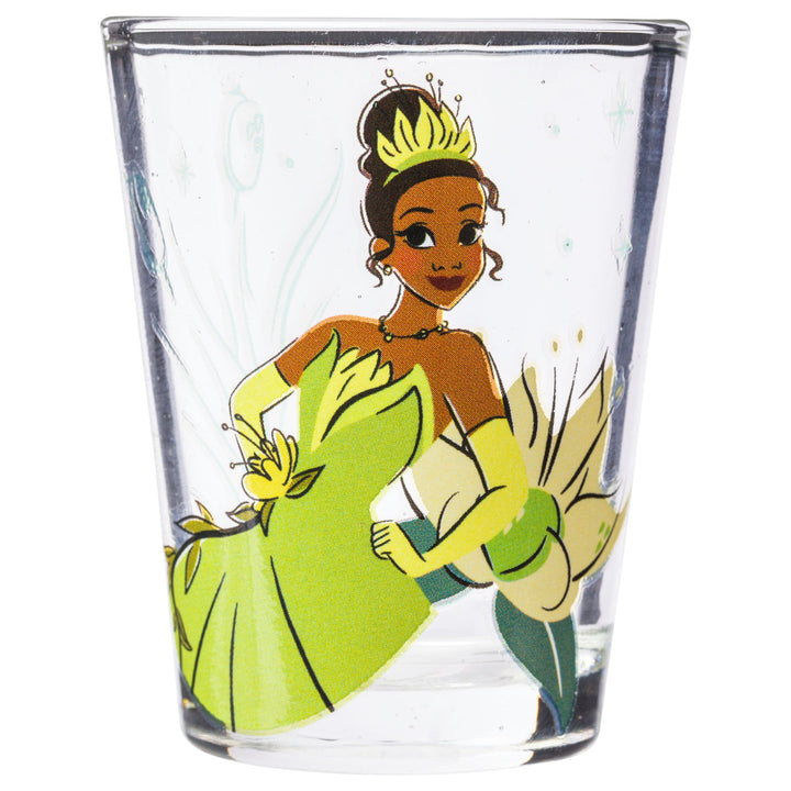 Silver Buffalo Disney Princess Icon Sparkle Line Up 4-Pack Mini Glass Set, 1.5 Ounces